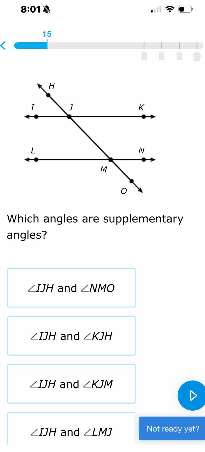 which angles are supplementary angles? ∠ijh and ∠nmo ∠ijh and ∠kjh ∠ijh…