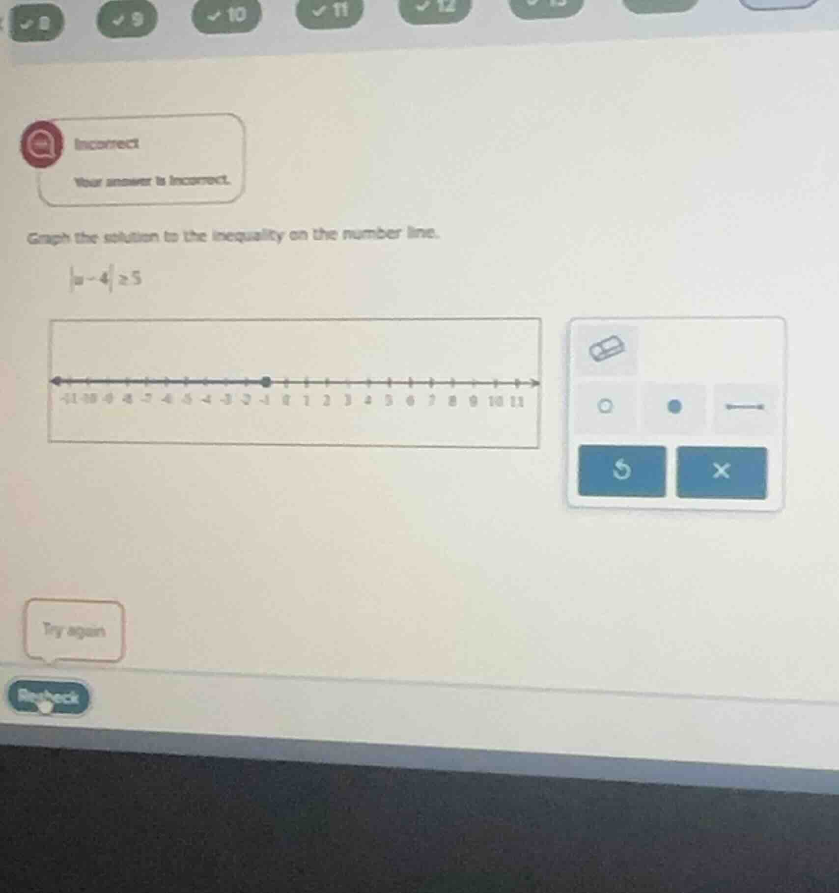 incorrect your answer is incorrect. graph the solution to the inequalit…
