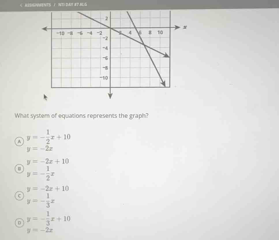 what system of equations represents the graph? a $y = -\frac{1}{2}x + 1…