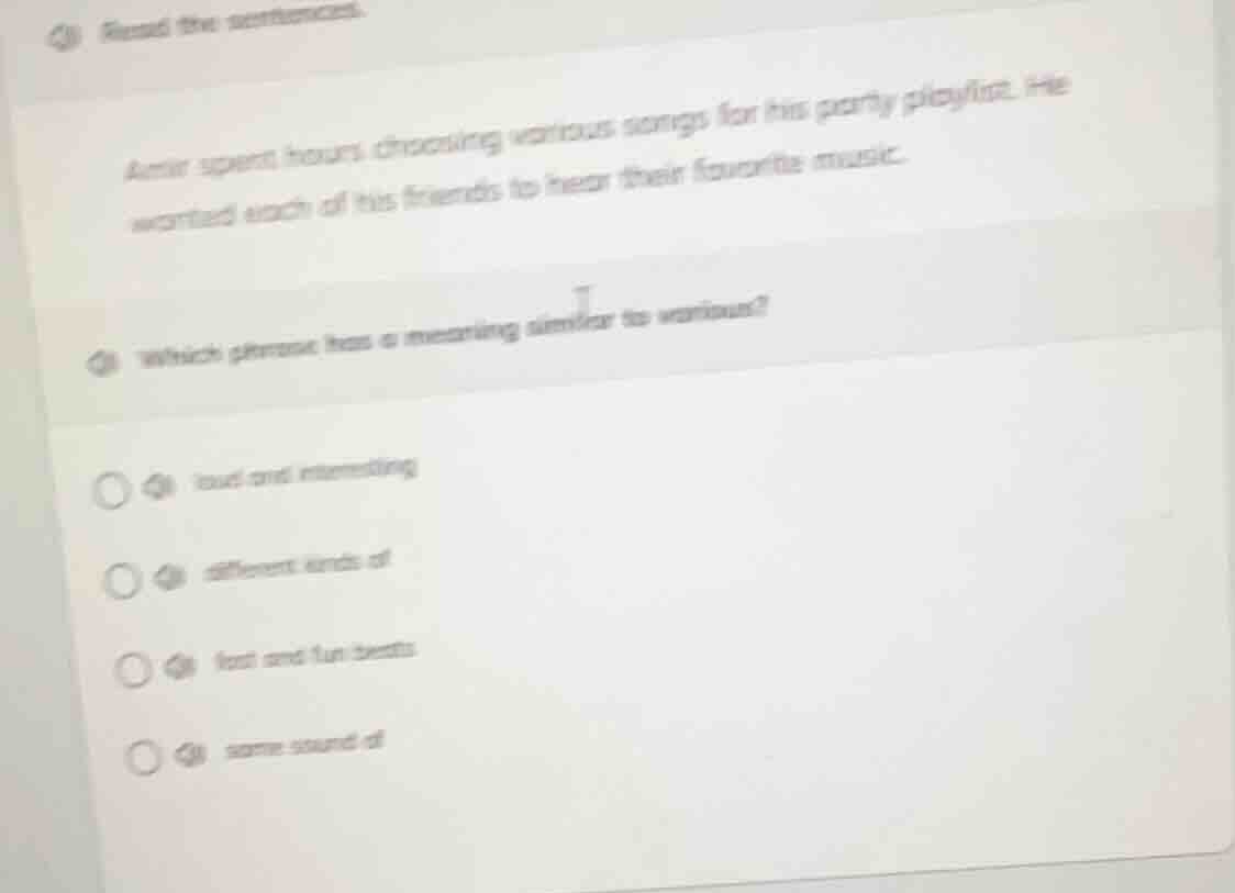 read the sentences. amir spent hours choosing various songs for his par…