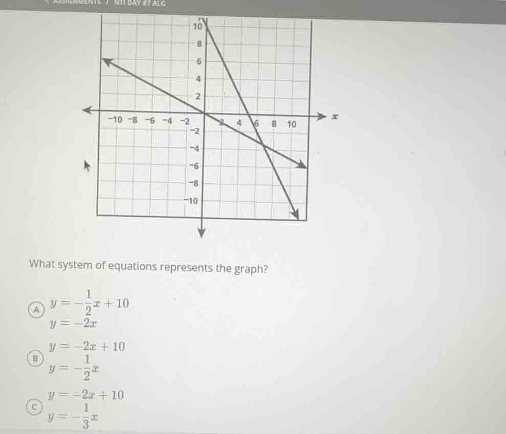 what system of equations represents the graph? a $y = -\frac{1}{2}x + 1…
