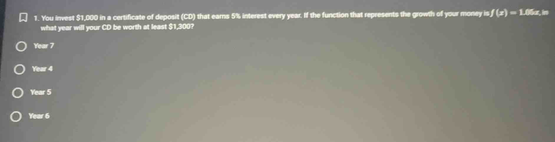 1. you invest $1,000 in a certificate of deposit (cd) that earns 5% int…
