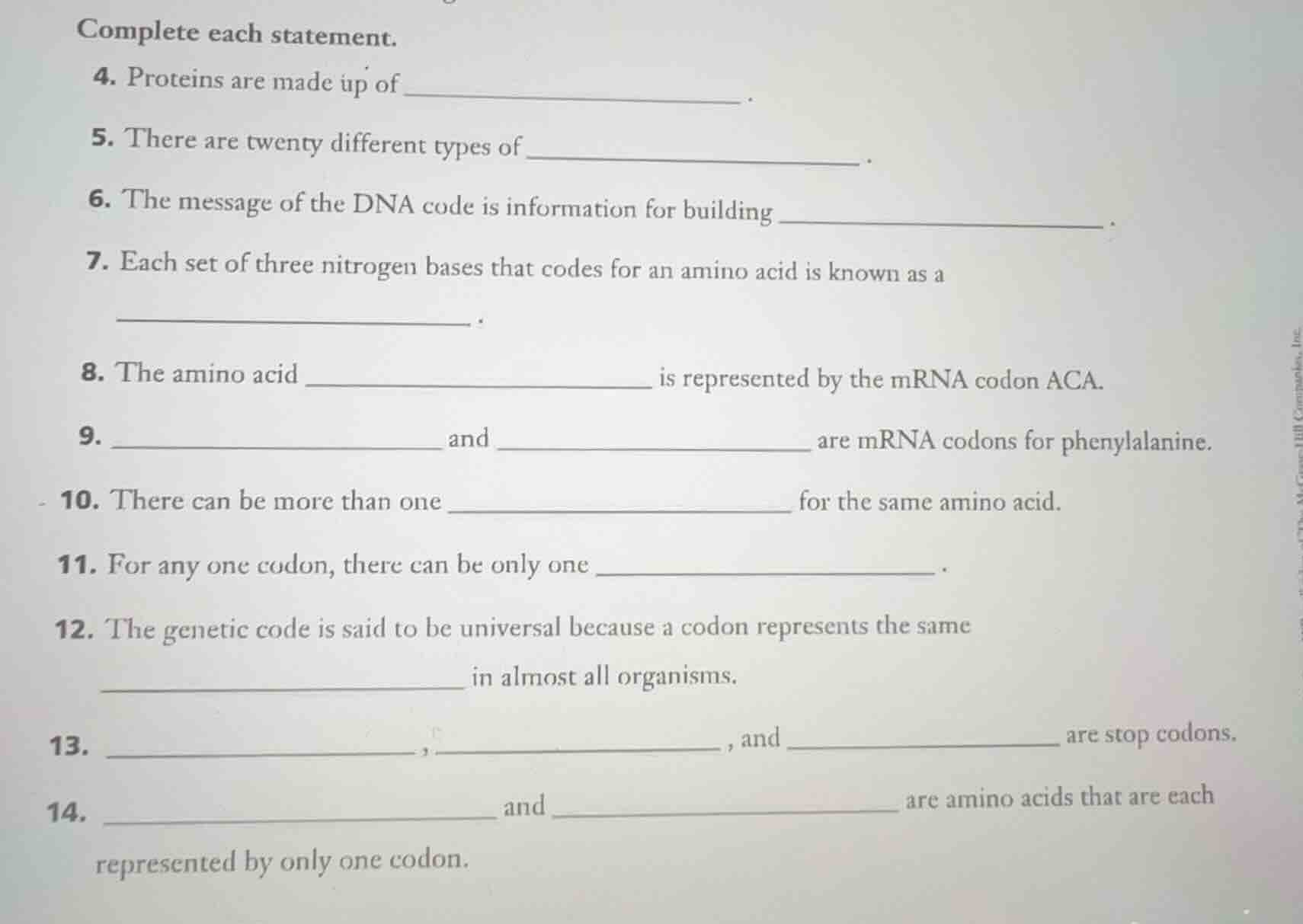 complete each statement. 4. proteins are made up of ______. 5. there ar…