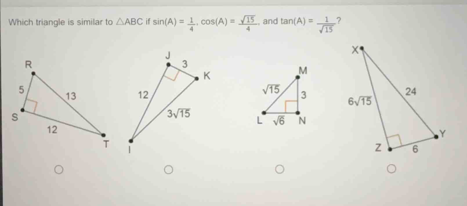 which triangle is similar to $\\triangle abc$ if $\\sin(a) = \\frac{1}{…
