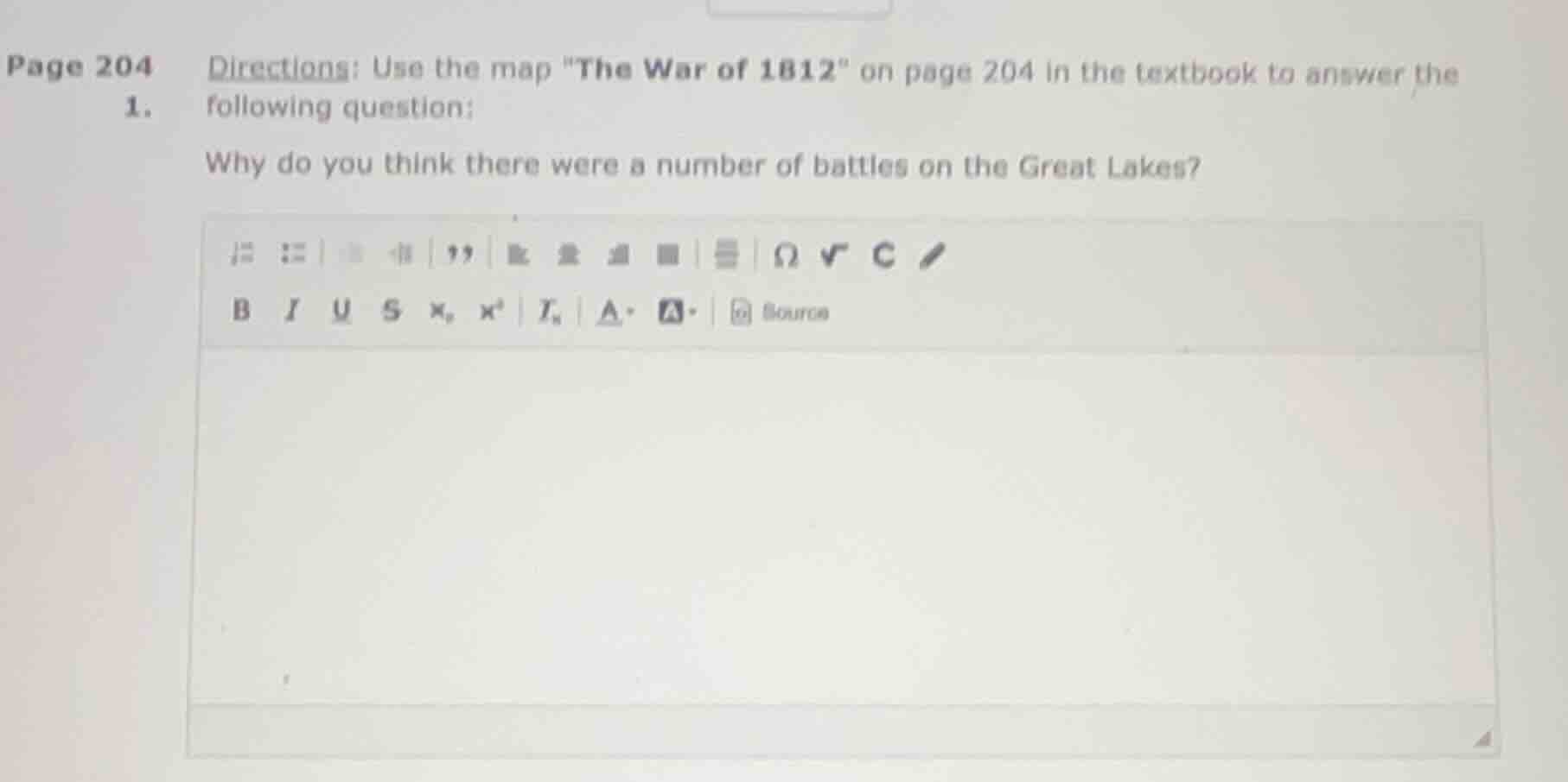 page 204 1. directions: use the map \the war of 1812\ on page 204 in th…