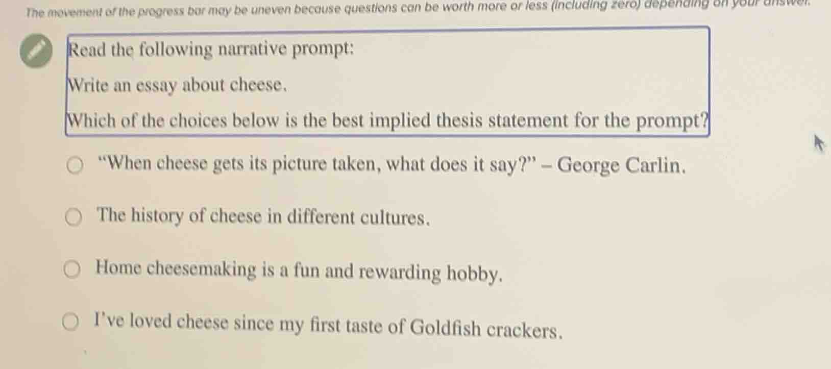 read the following narrative prompt: write an essay about cheese. which…