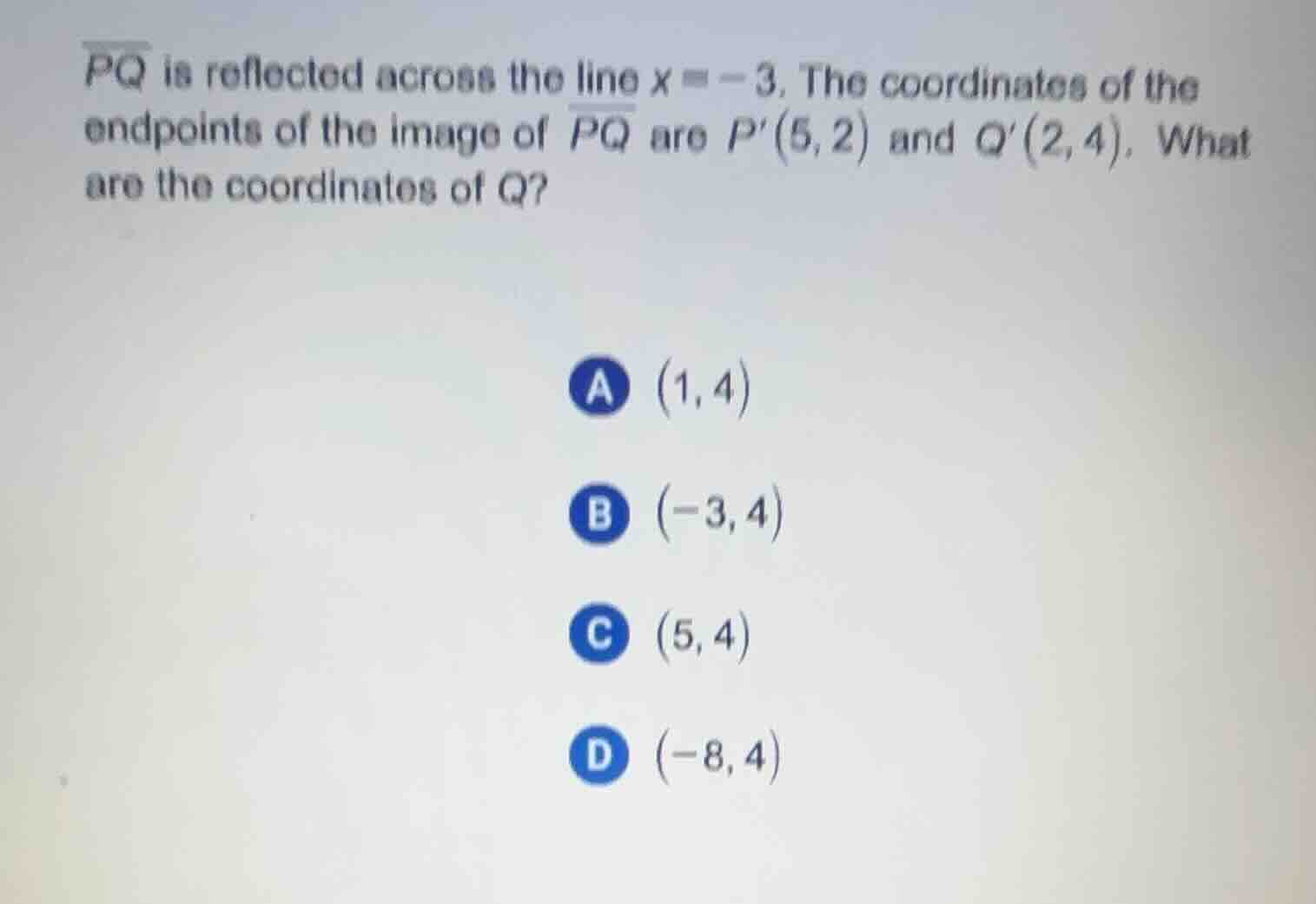 $\\overline{pq}$ is reflected across the line $x = -3$. the coordinates…