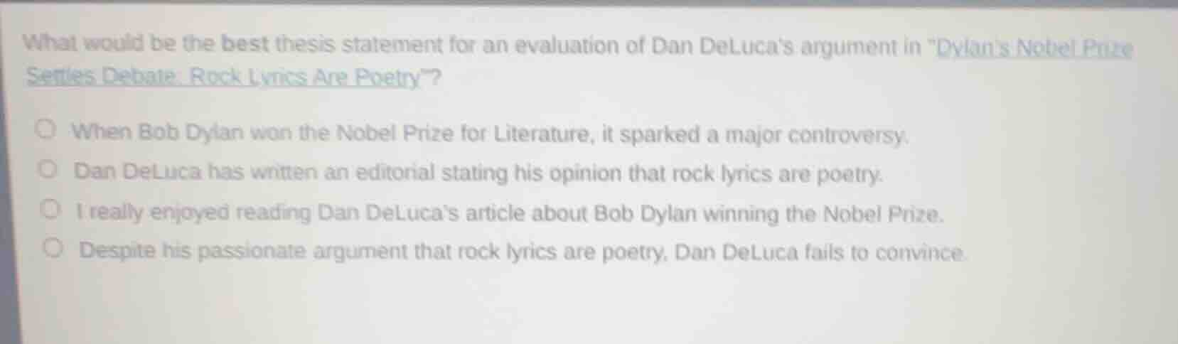 what would be the best thesis statement for an evaluation of dan deluca…