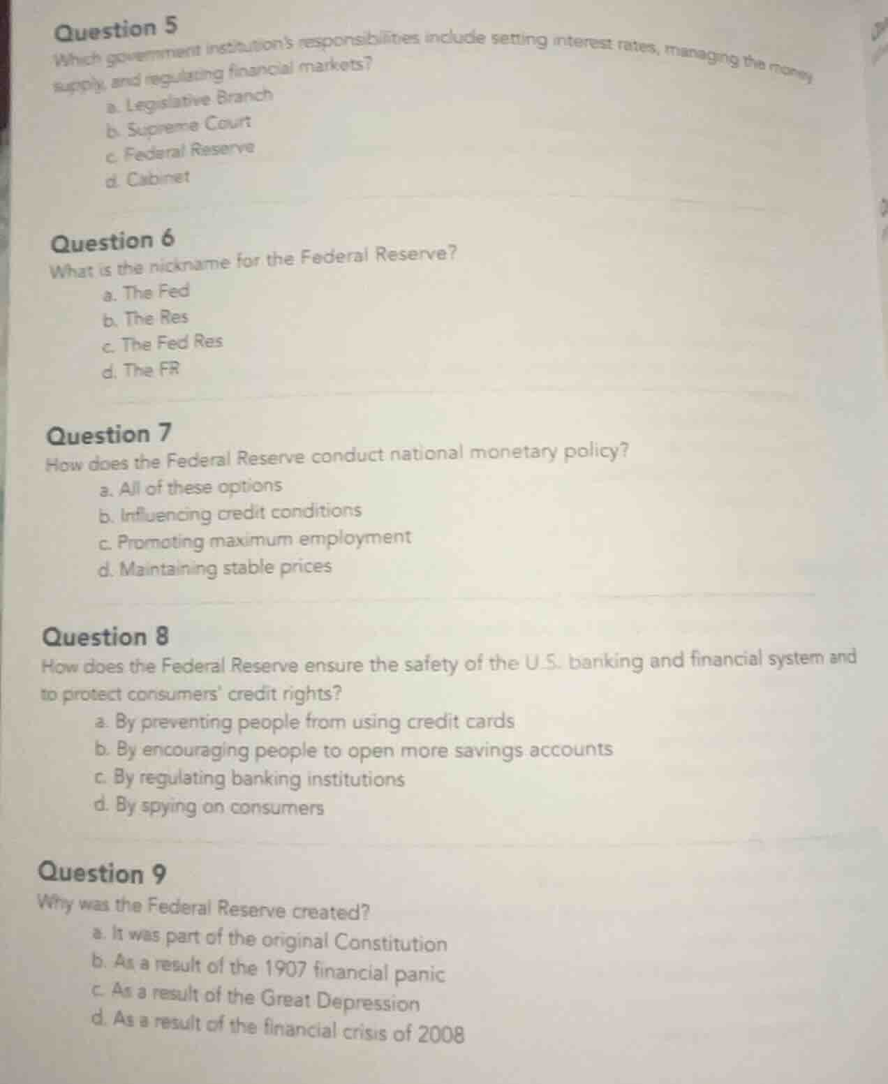 question 5 which government institutions responsibilities include setti…