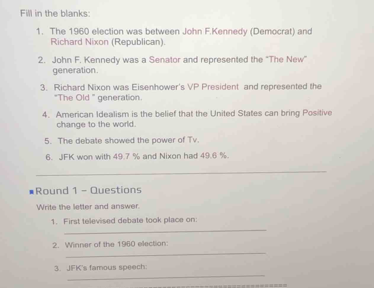 fill in the blanks: 1. the 1960 election was between john f.kennedy (de…