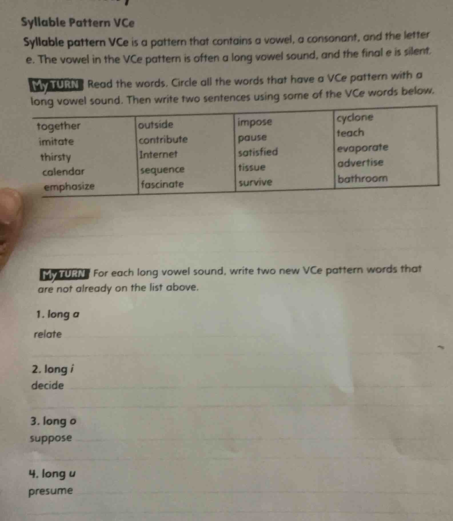syllable pattern vce syllable pattern vce is a pattern that contains a …