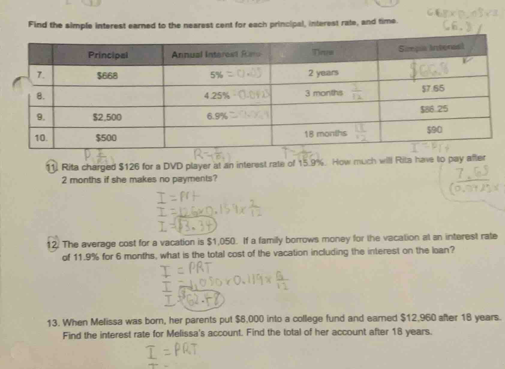 find the simple interest earned to the nearest cent for each principal,…