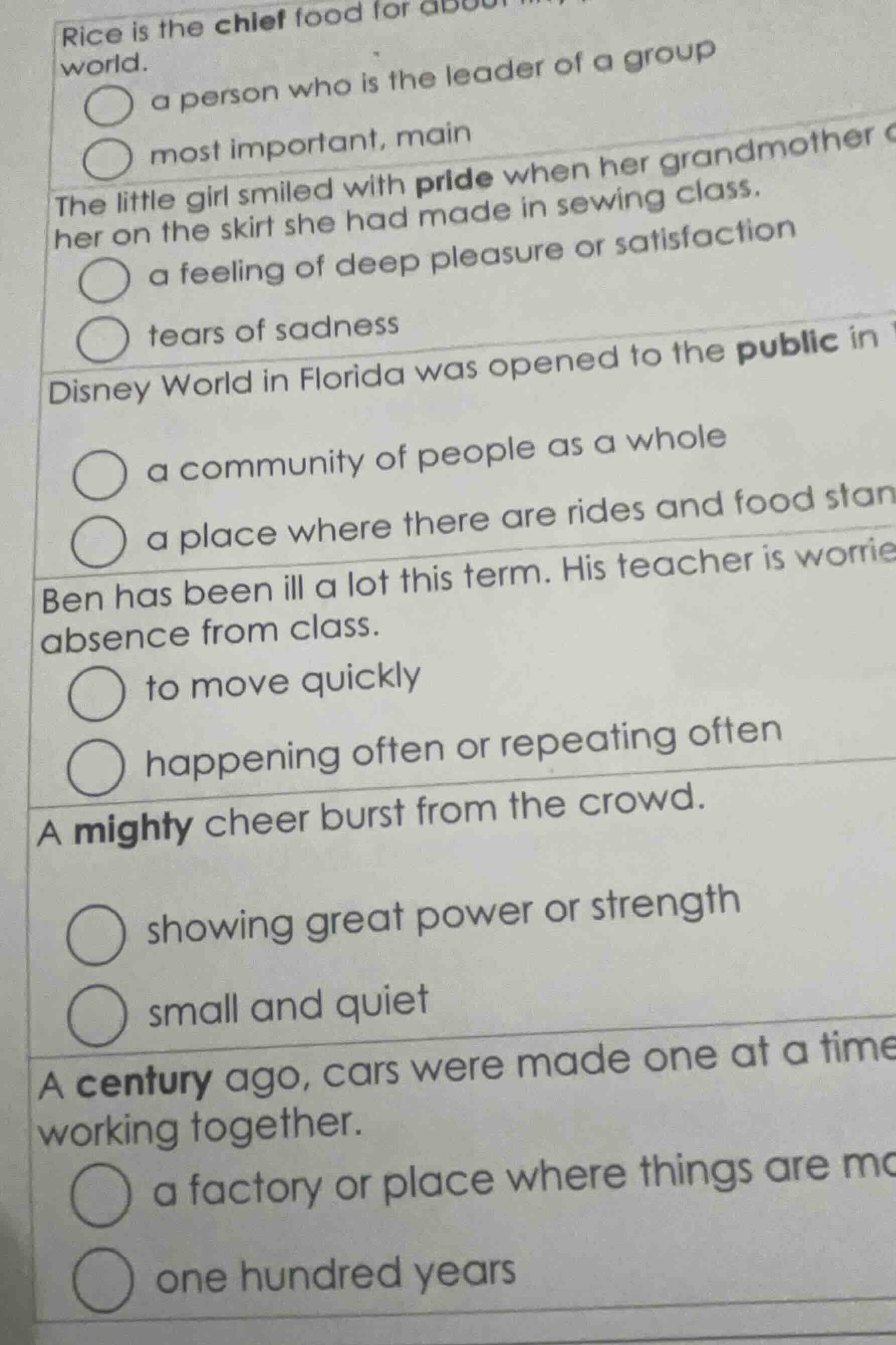 rice is the chief food for about... world. ○ a person who is the leader…