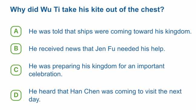 why did wu ti take his kite out of the chest? a he was told that ships …