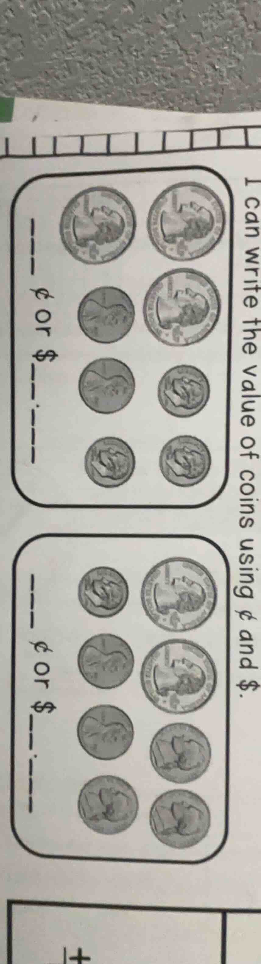 i can write the value of coins using ¢ and $. first coin group: ____ ¢ …