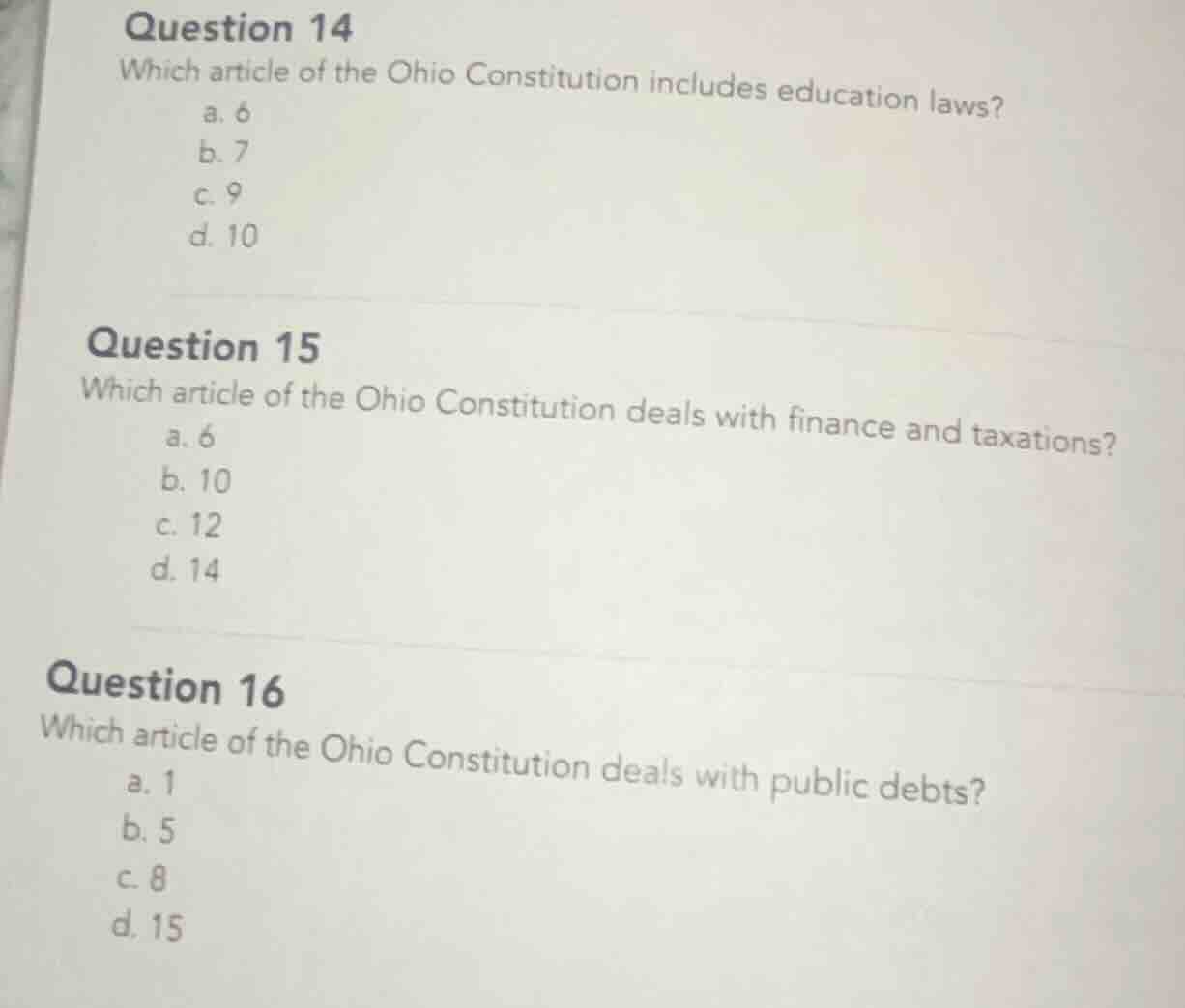 question 14 which article of the ohio constitution includes education l…