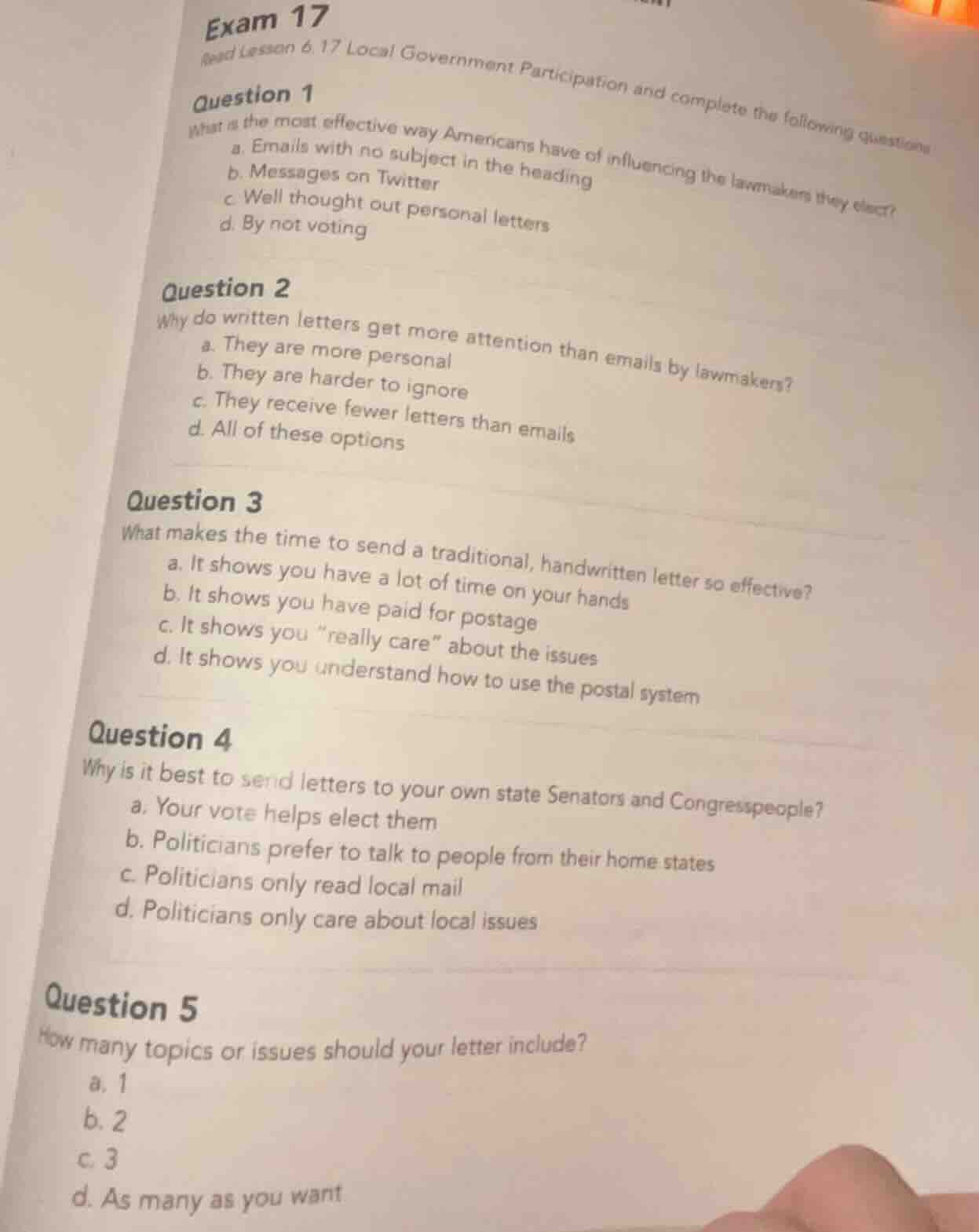 exam 17 read lesson 6.17 local government participation and complete th…