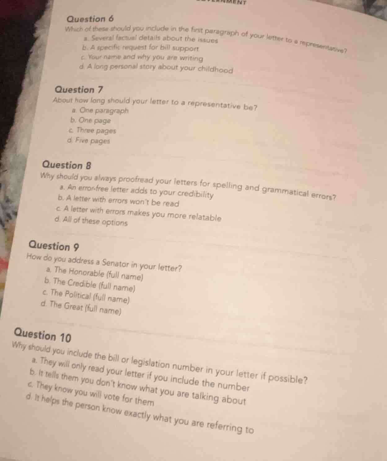 question 6 which of these should you include in the first paragraph of …