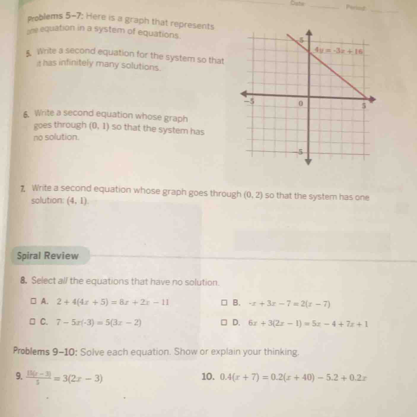 problems 5–7: here is a graph that represents one equation in a system …