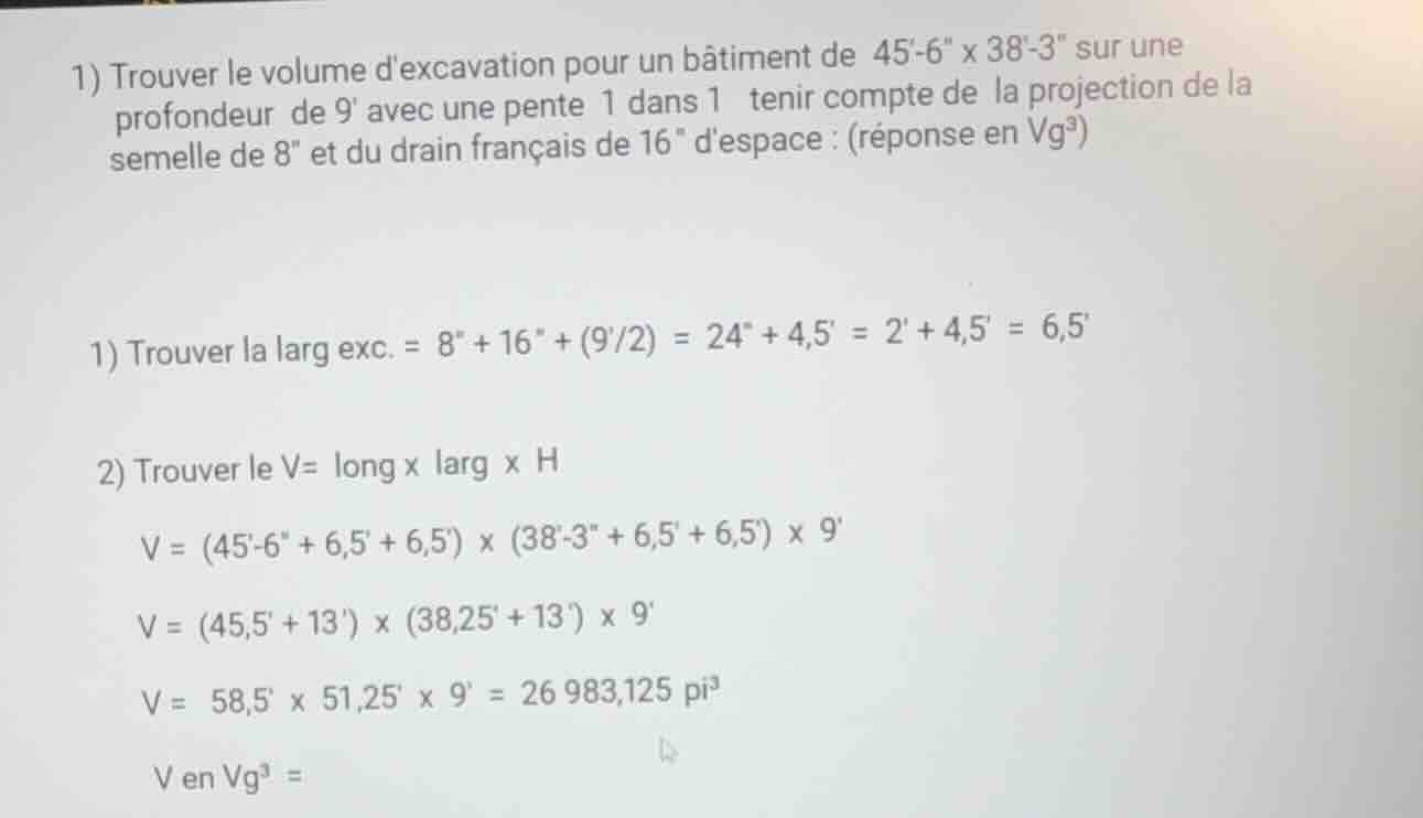 1) trouver le volume dexcavation pour un bâtiment de 45-6\ x 38-3\ sur …