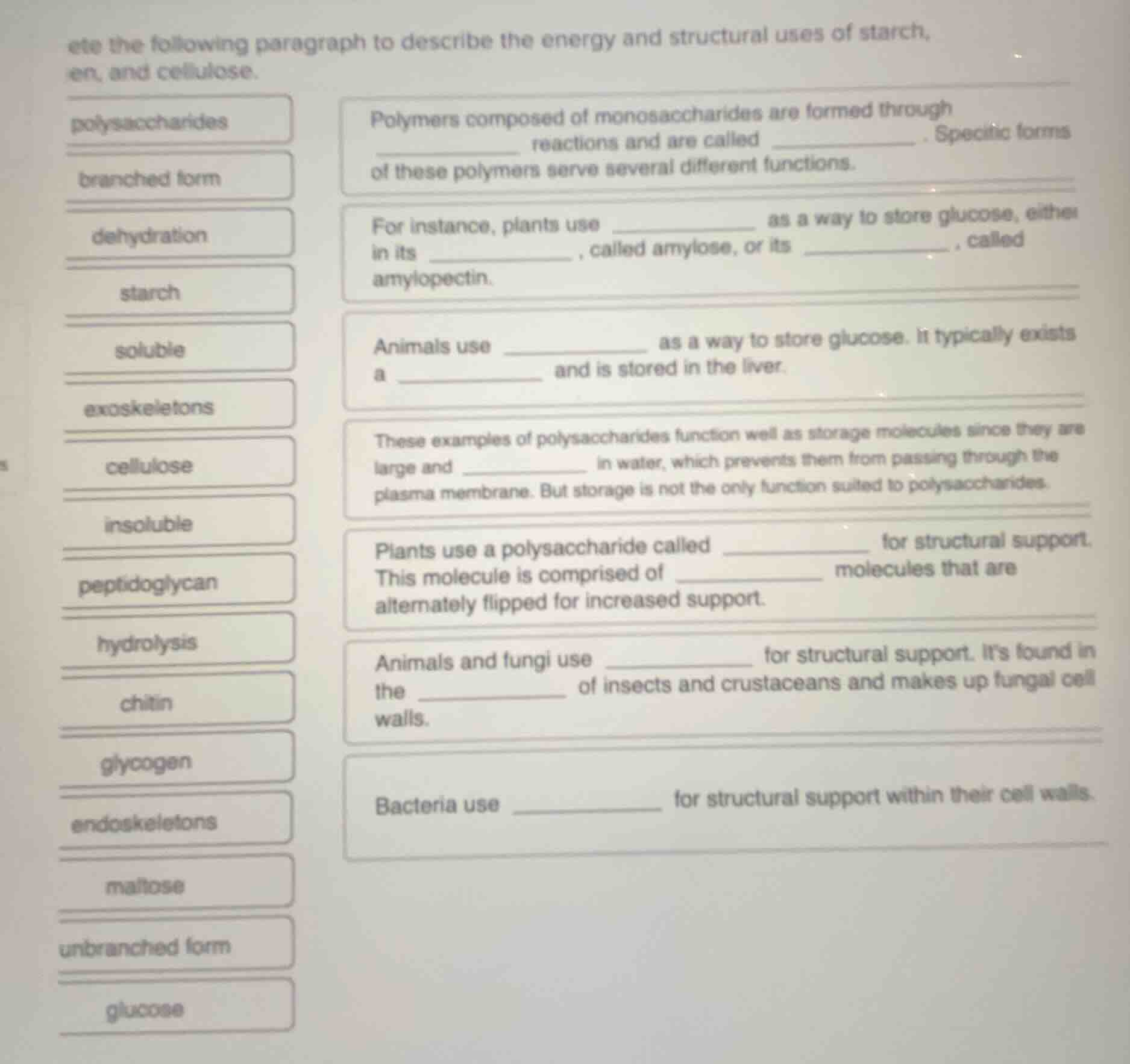 ete the following paragraph to describe the energy and structural uses …