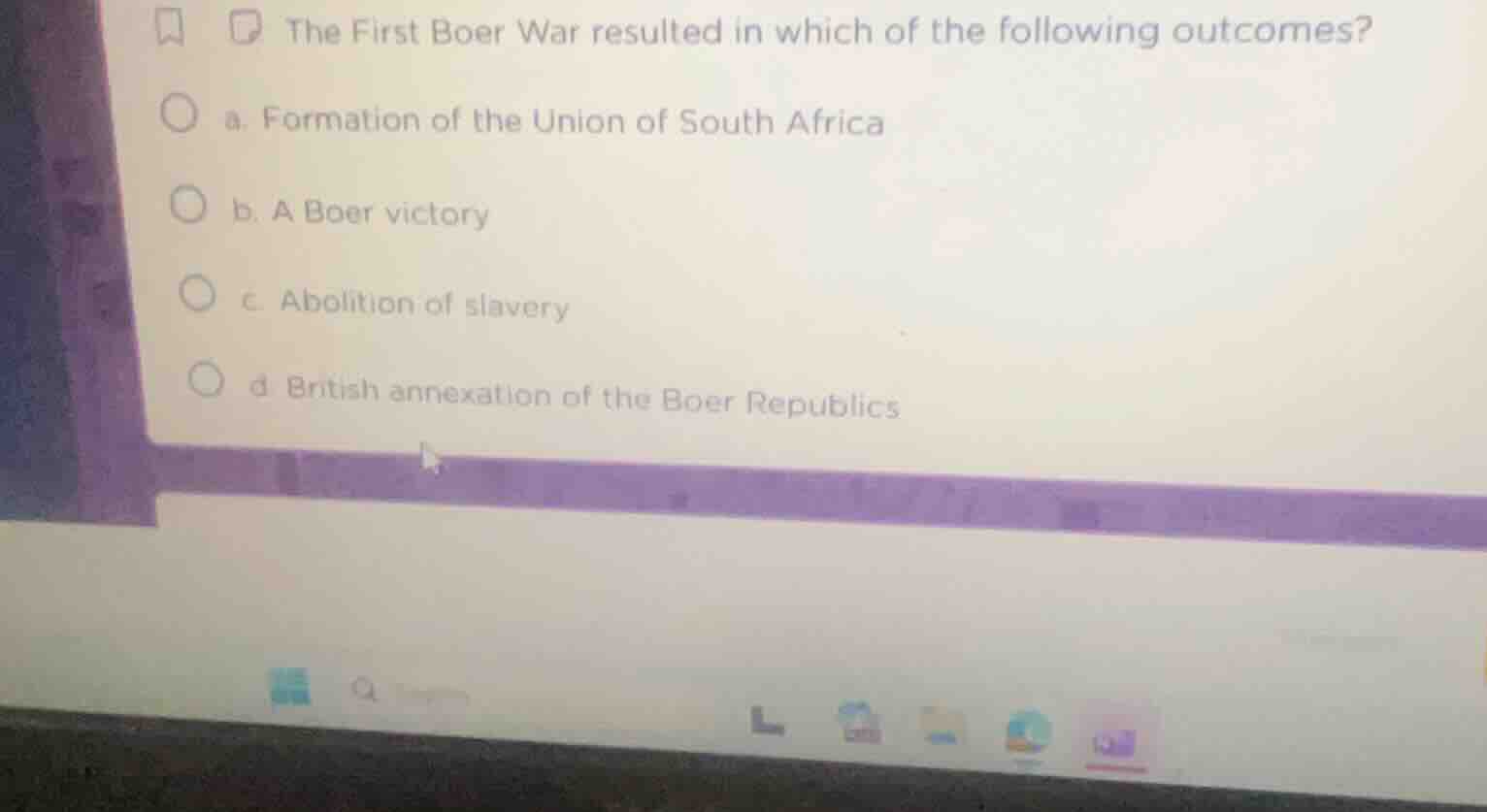 the first boer war resulted in which of the following outcomes? a. form…