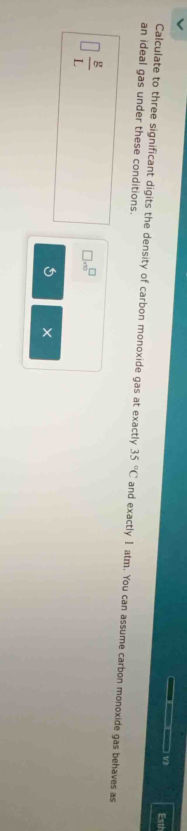 calculate to three significant digits the density of carbon monoxide ga…
