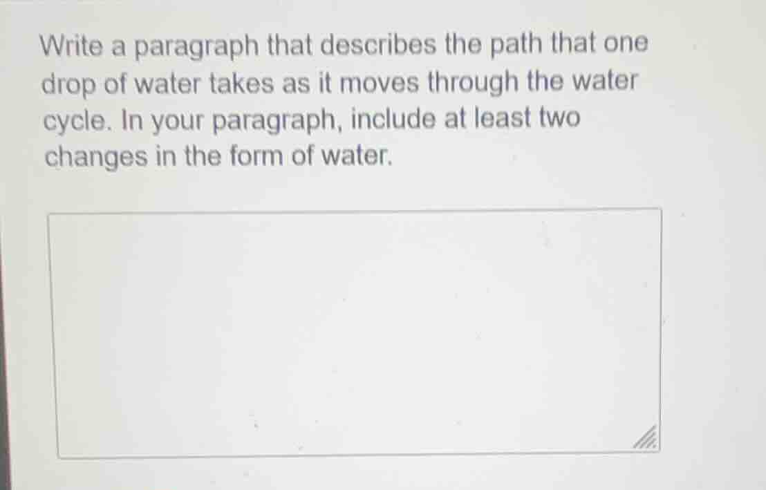 write a paragraph that describes the path that one drop of water takes …