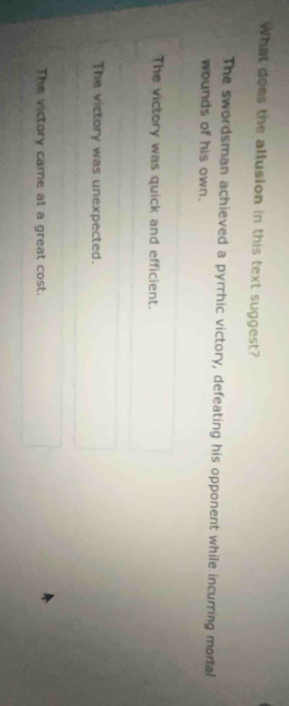 what does the allusion in this text suggest? the swordsman achieved a p…