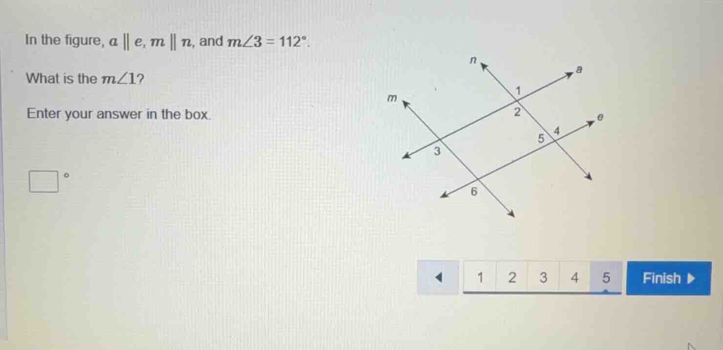 in the figure, ( a parallel e ), ( m parallel n ), and ( mangle 3 = 112…