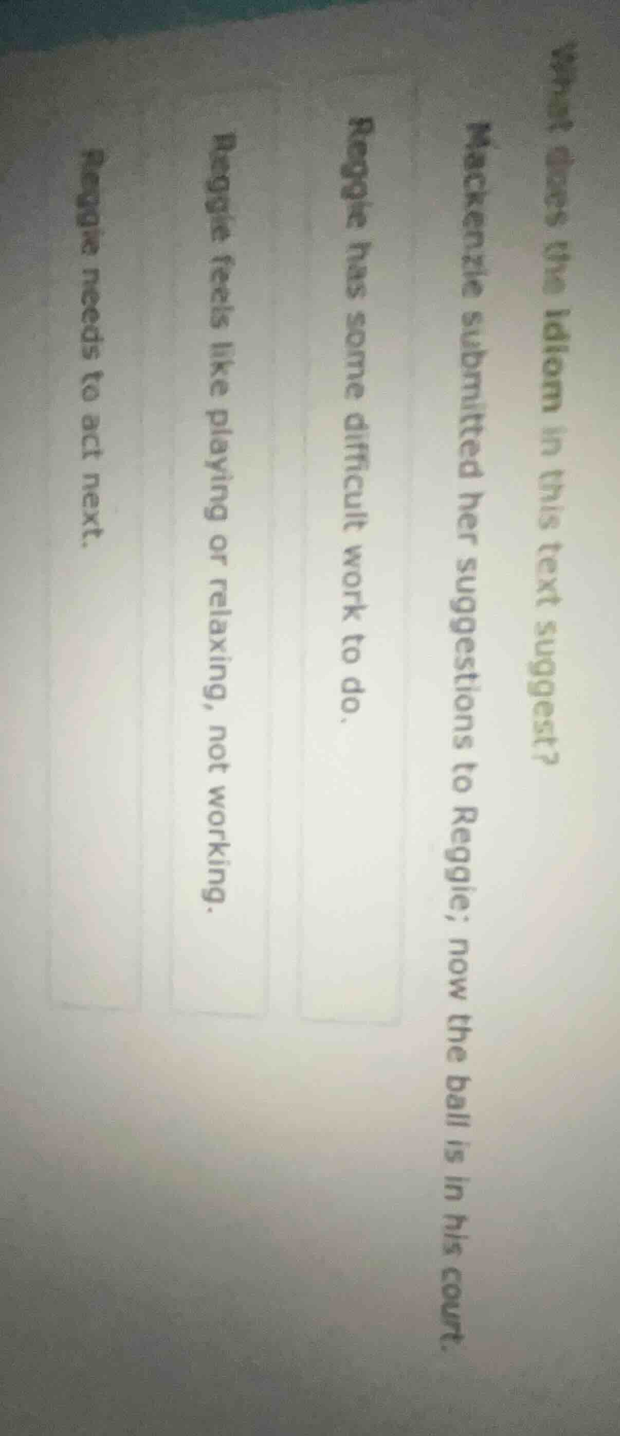 what does the idiom in this text suggest? mackenzie submitted her sugge…