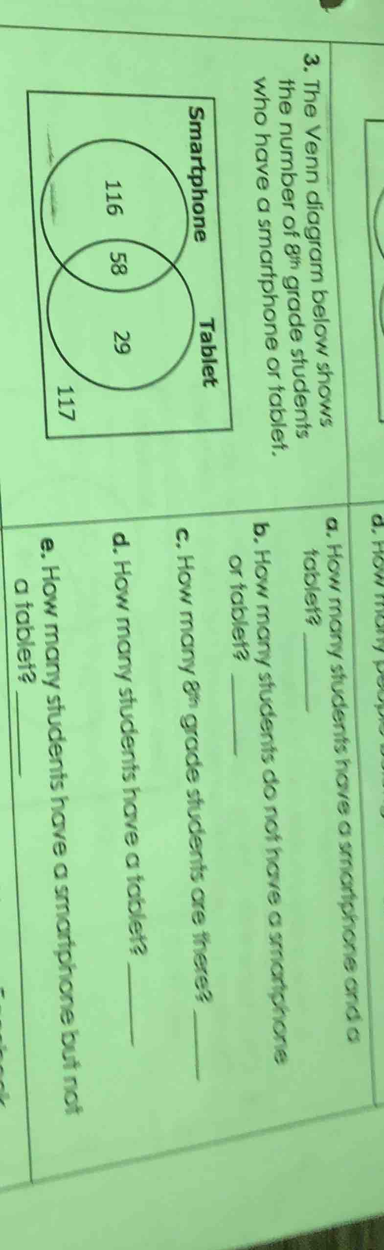 3. the venn diagram below shows the number of 8th grade students who ha…