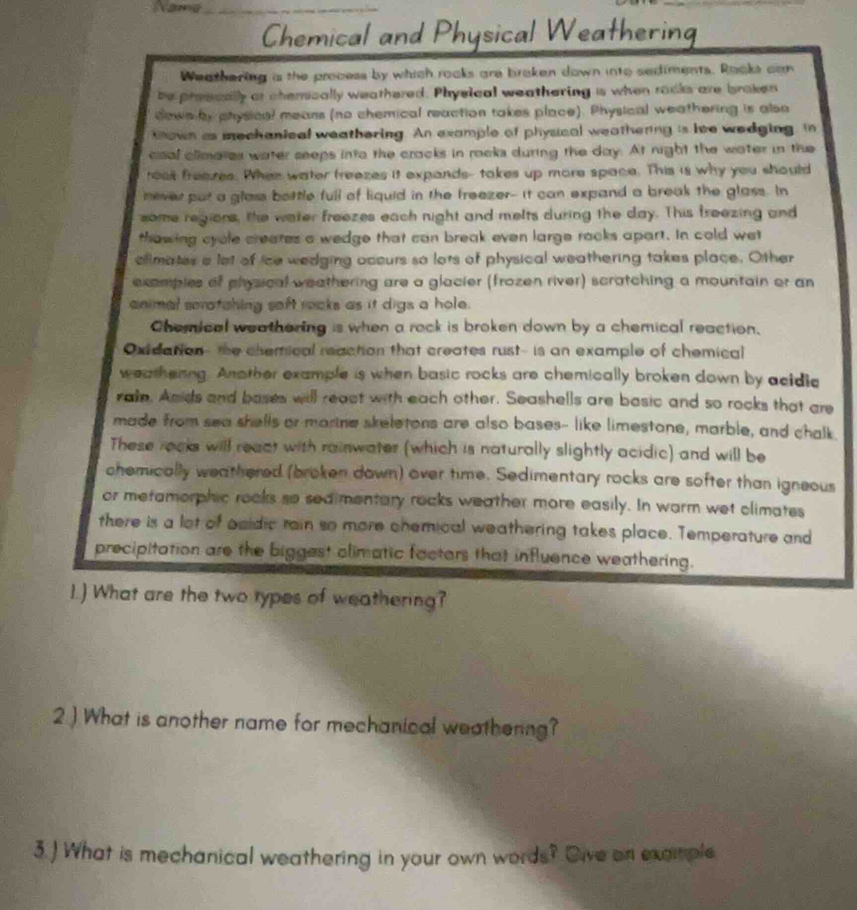 chemical and physical weathering weathering is the process by which roc…