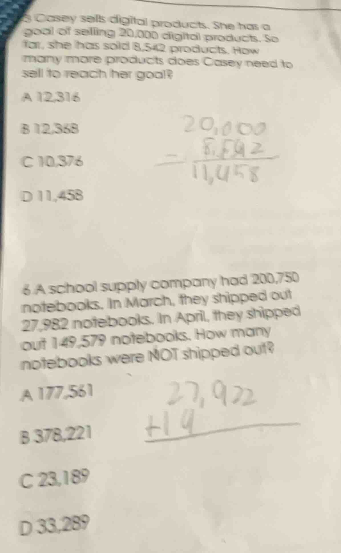 5) casey sells digital products. she has a goal of selling 20,000 digit…