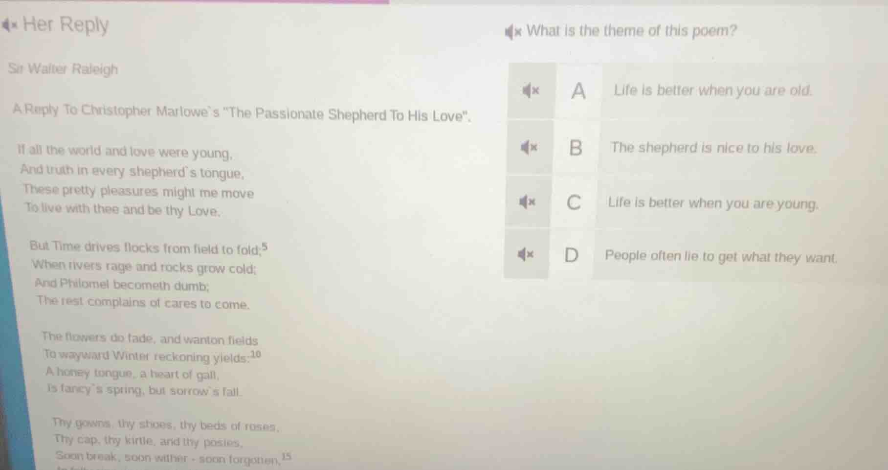 her reply sir walter raleigh a reply to christopher marlowe’s “the pass…