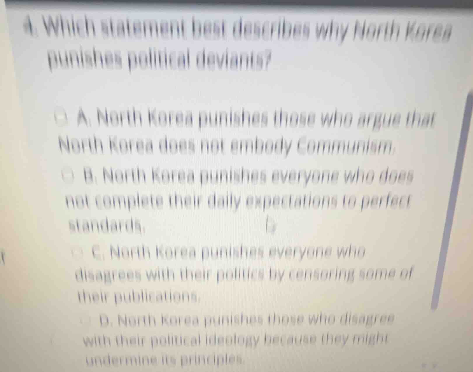 4. which statement best describes why north korea punishes political de…