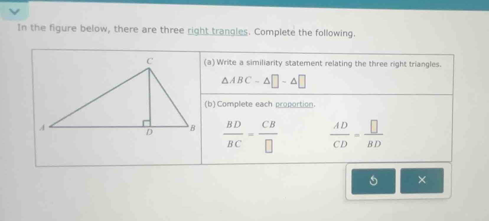 in the figure below, there are three right triangles. complete the foll…