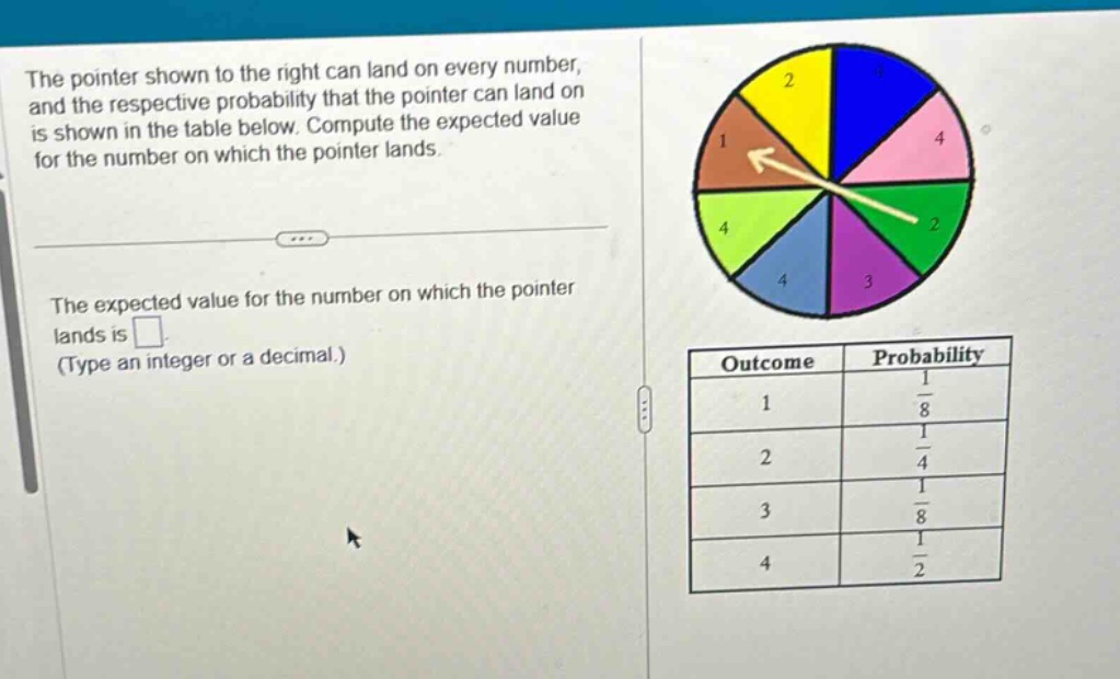 the pointer shown to the right can land on every number, and the respec…