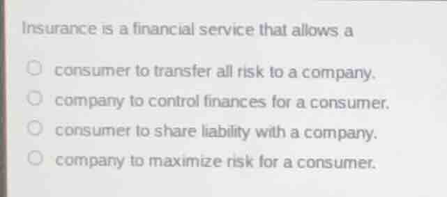 insurance is a financial service that allows a consumer to transfer all…