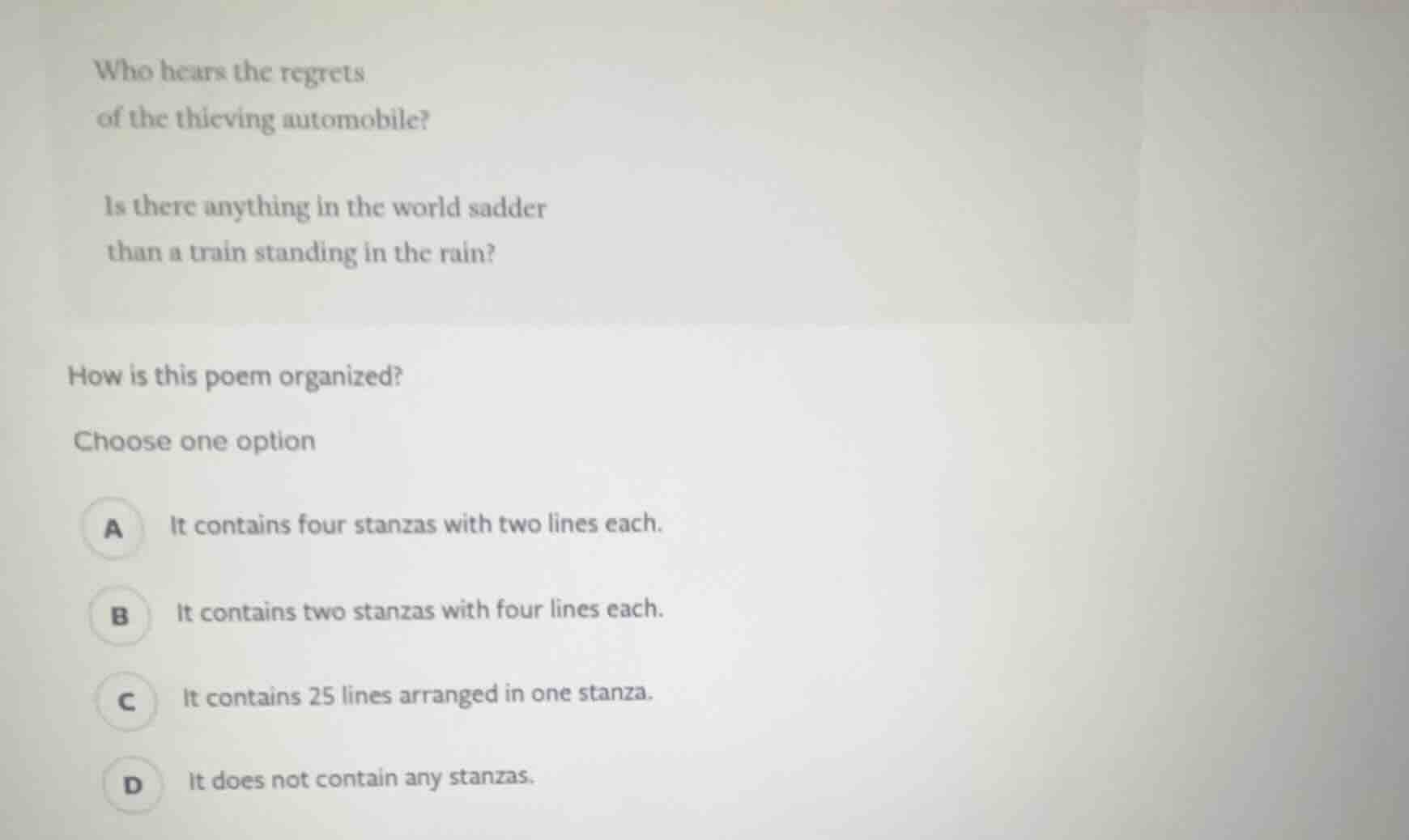 who hears the regrets of the thieving automobile? is there anything in …