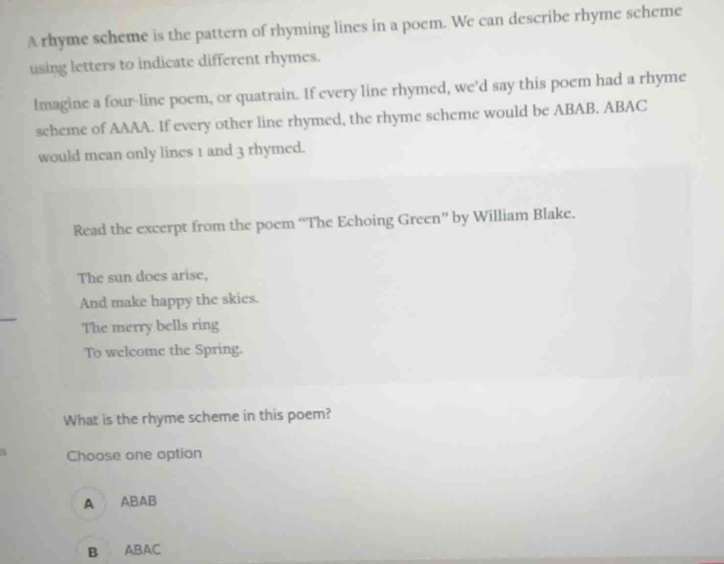 a rhyme scheme is the pattern of rhyming lines in a poem. we can descri…