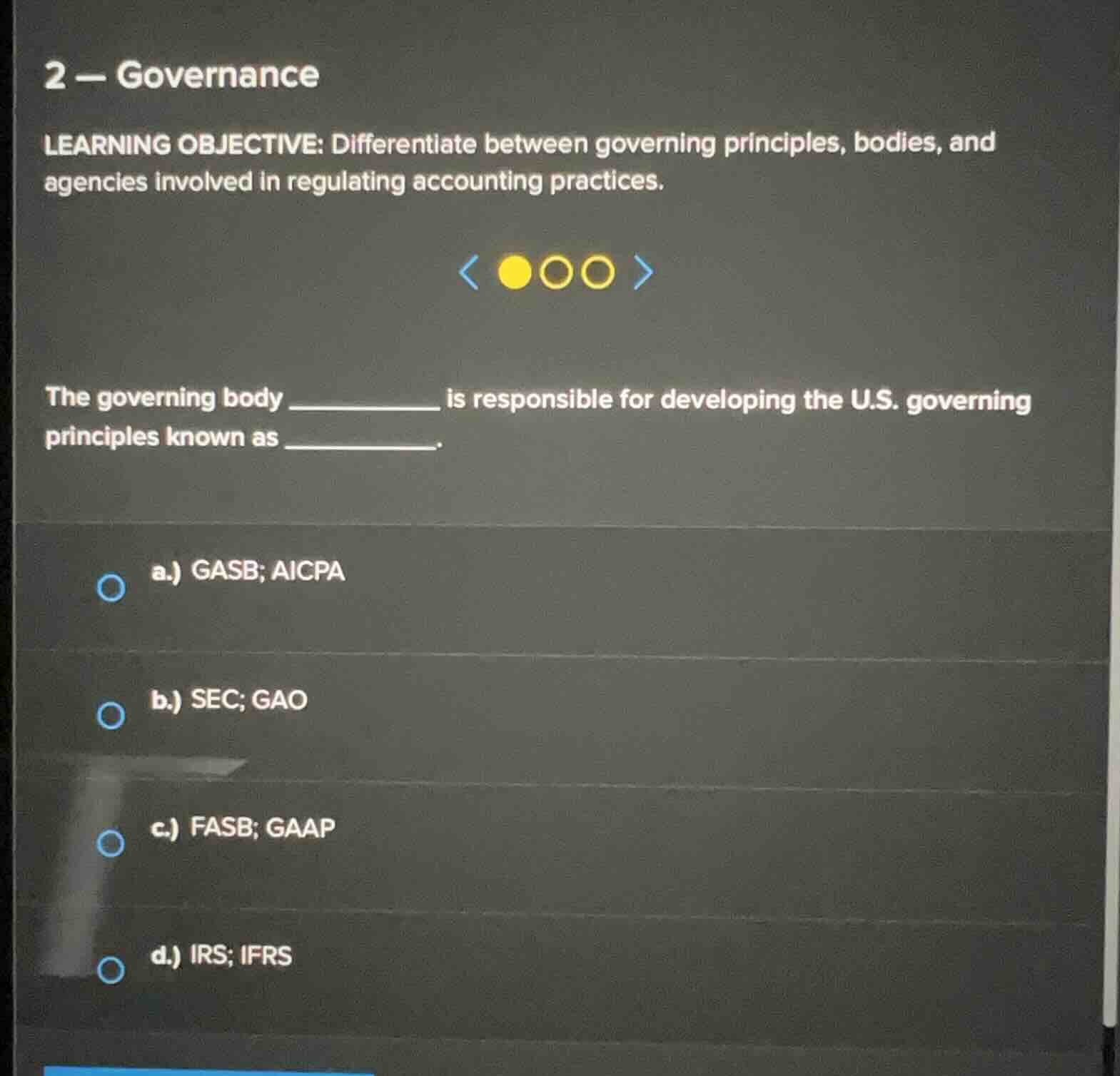 2 — governance learning objective: differentiate between governing prin…