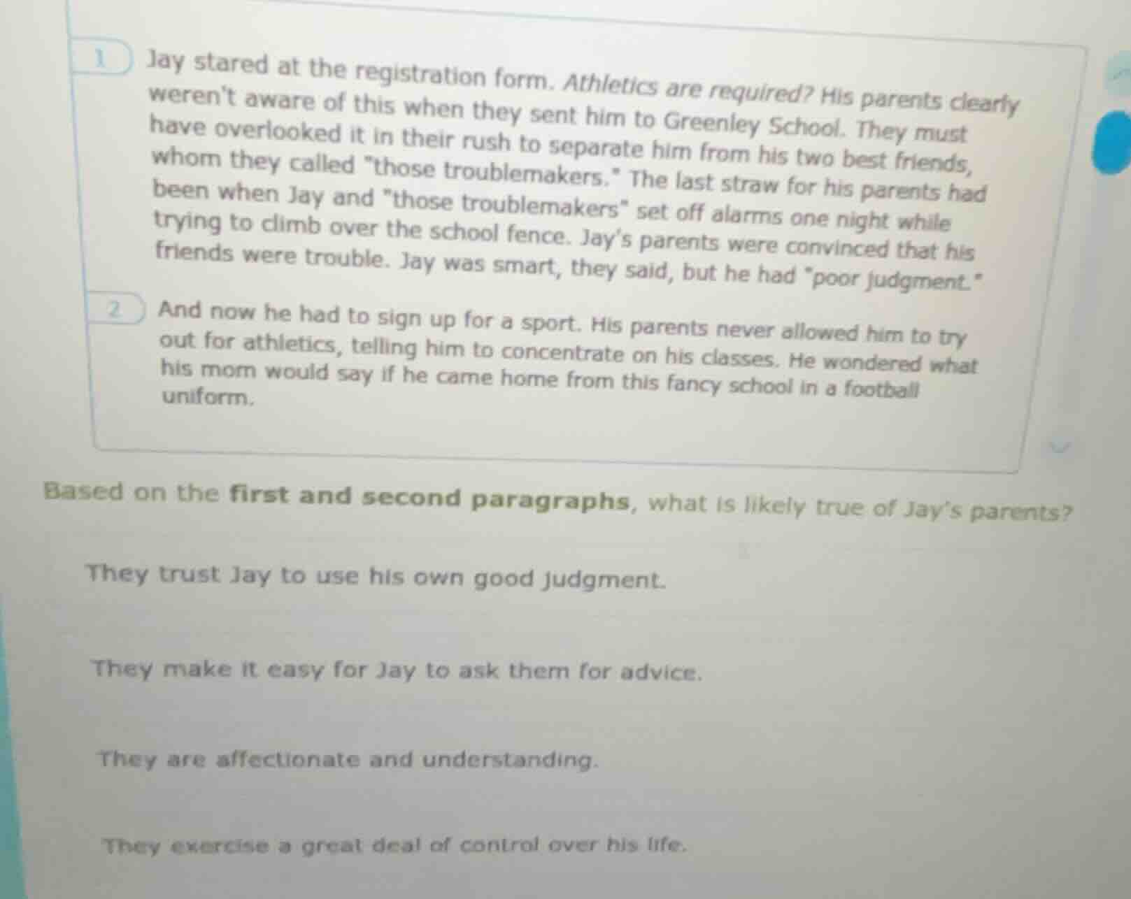 1 jay stared at the registration form. athletics are required? his pare…