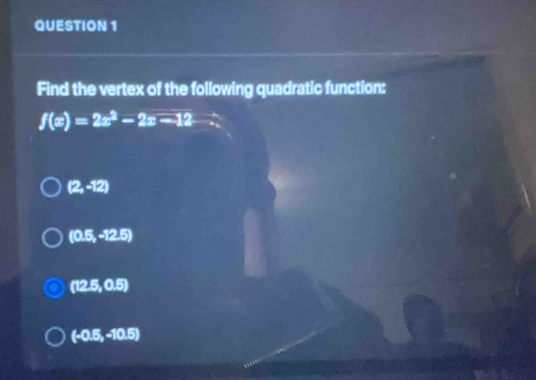 question 1 find the vertex of the following quadratic function: $f(x) =…