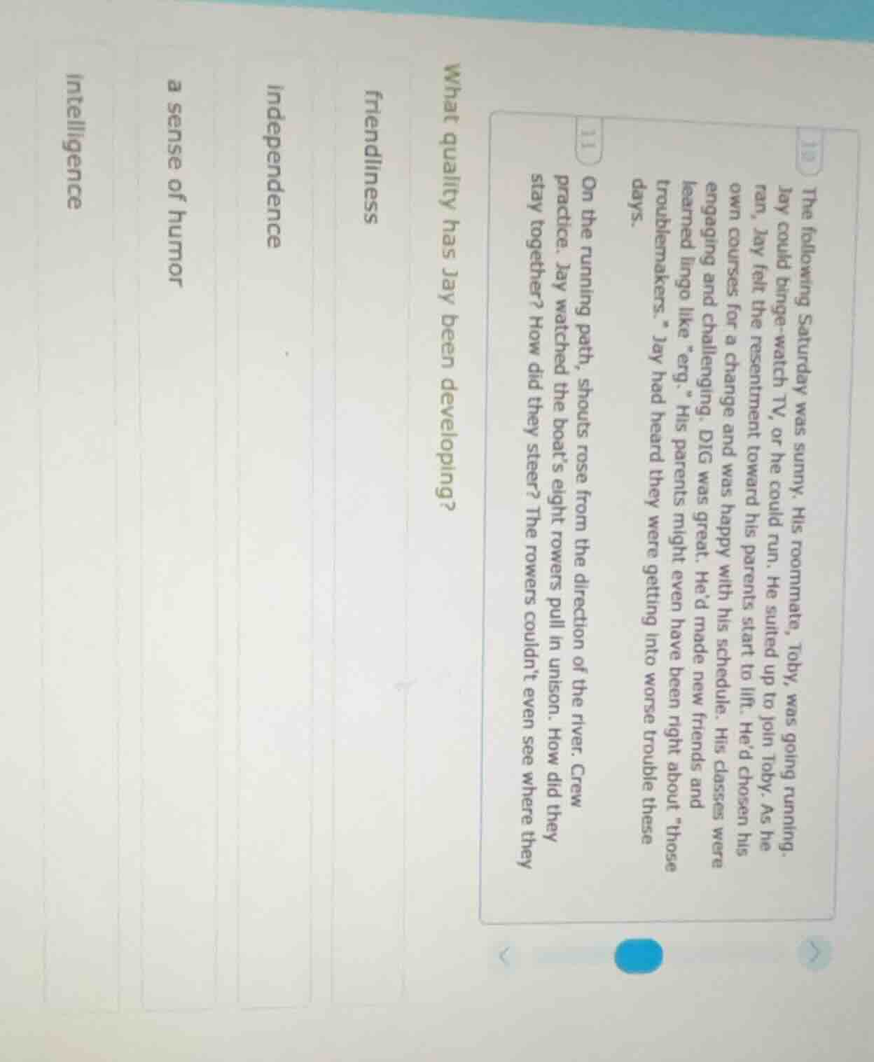 10 the following saturday was sunny. his roommate, toby, was going runn…