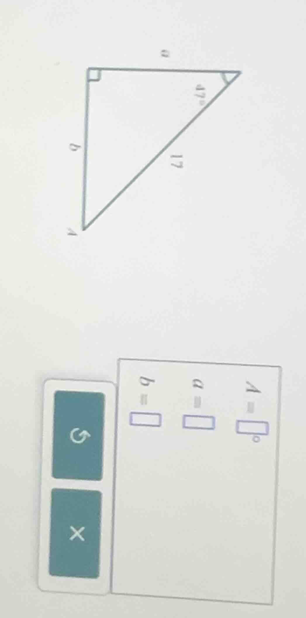there is a right triangle in the figure, with a right angle, one angle …