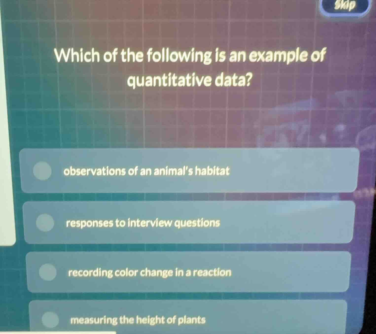 which of the following is an example of quantitative data? observations…
