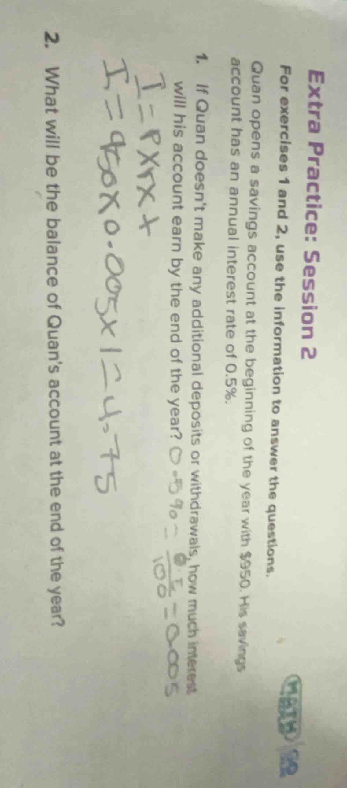 extra practice: session 2 for exercises 1 and 2, use the information to…