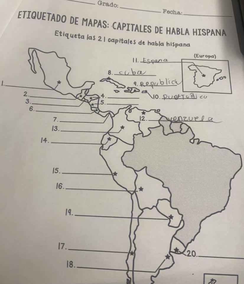 grado: fecha: etiquetado de mapas: capitales de habla hispana etiqueta …