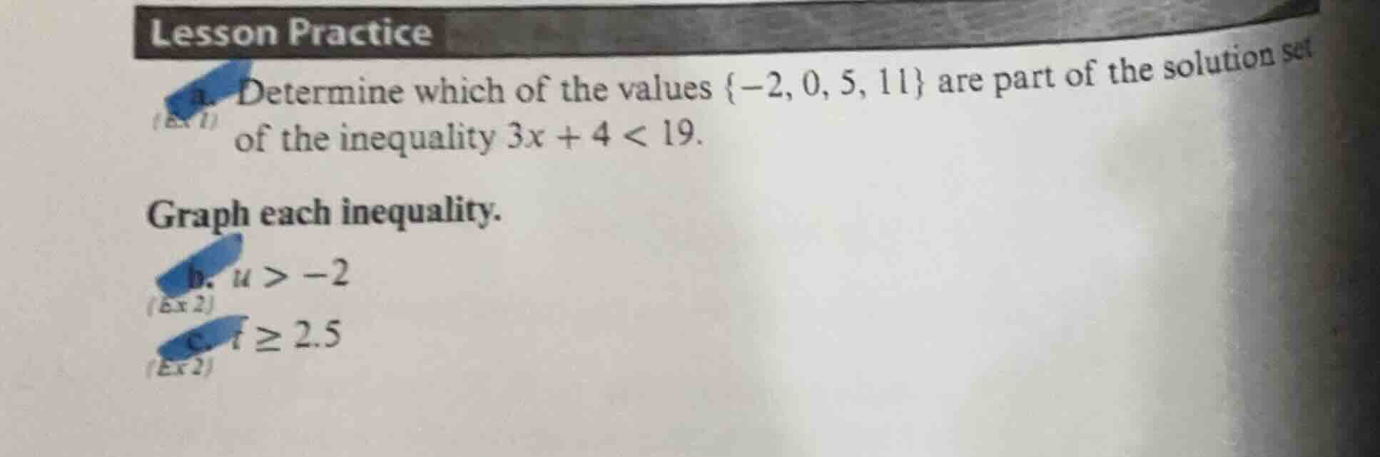 lesson practice a. determine which of the values {-2, 0, 5, 11} are par…